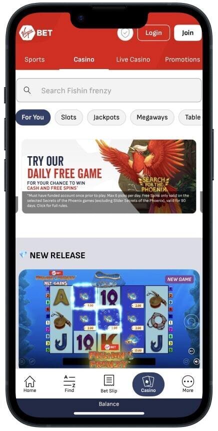 Play on Virgin Bet mobile casino app