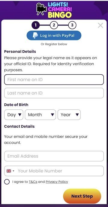 Lights Camera Bingo Registration Window