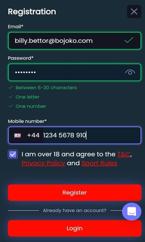 Create an account on Mogobet