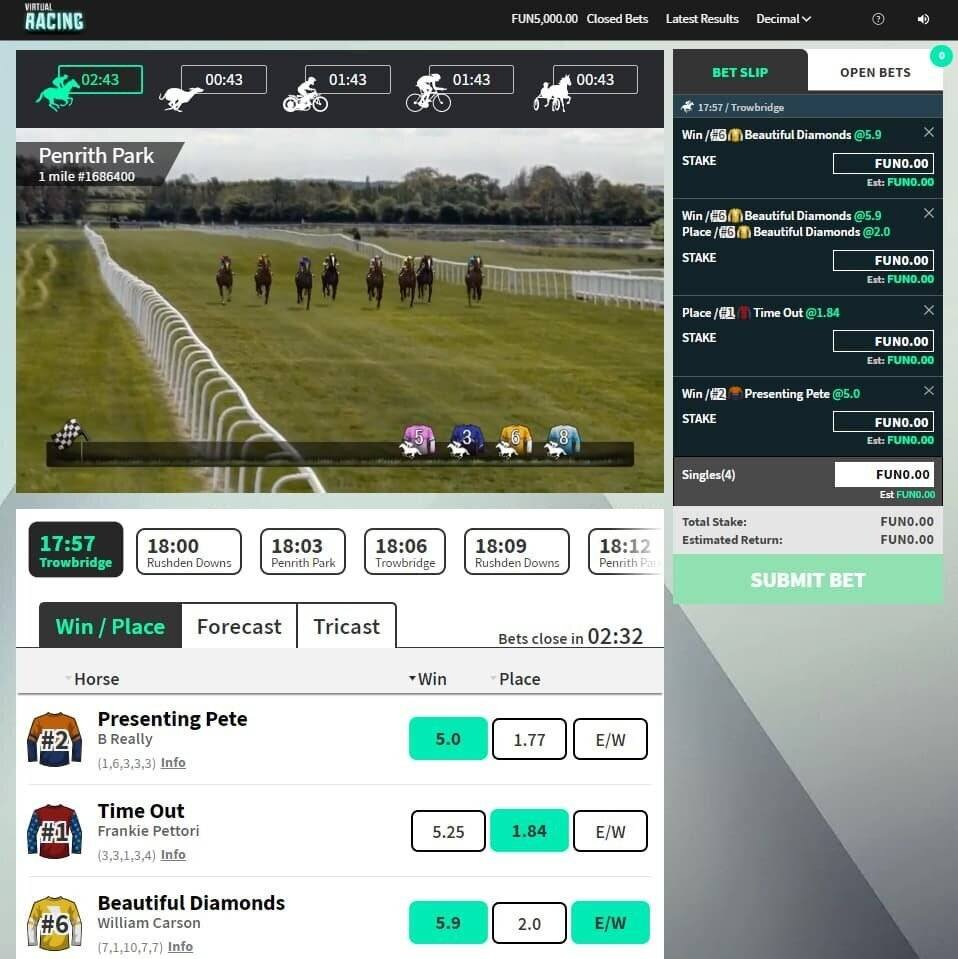 Virtual Sports odds for Horse Racing