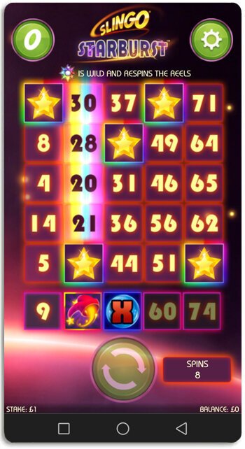 Screenshot of Slingo Starburst game