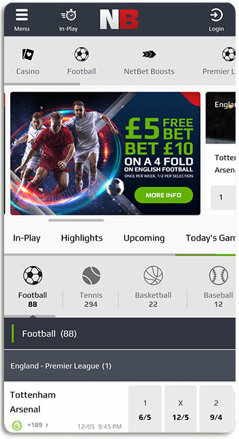 This is what Netbet sports looks like on mobile in the UK