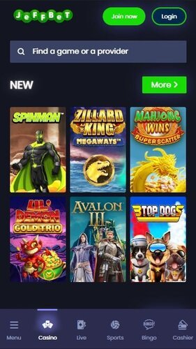 Jeffbet casino on mobile