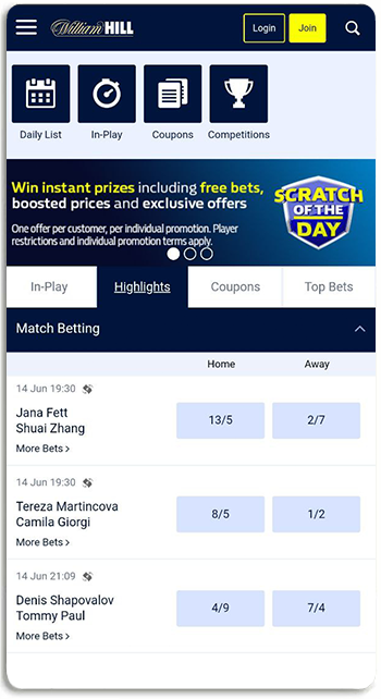 William Hill Tennis Betting