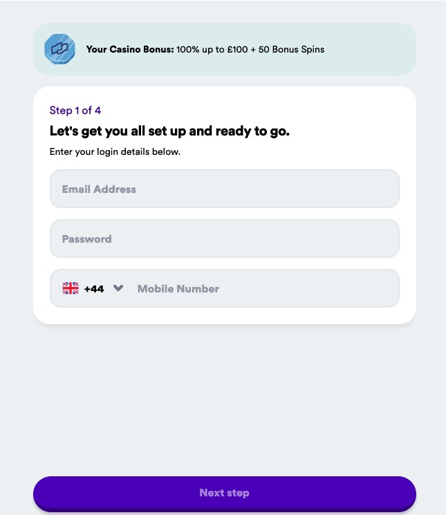 Add your login details during Casumo registration