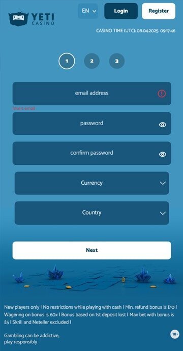 How to sign up to Yeti Casino