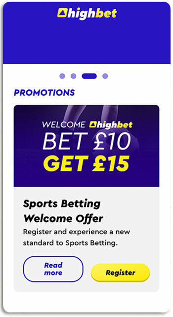 This is what Highbet free offer looks like on mobile