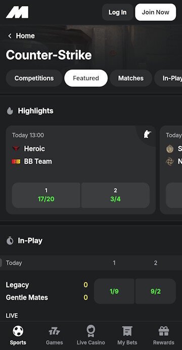 Start CS2 betting from esports menu