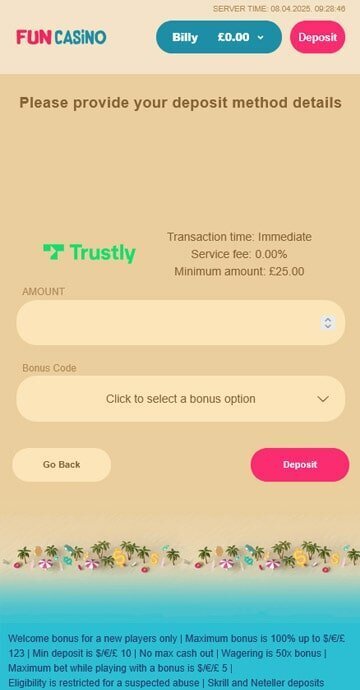 Where to add Fun Casino bonus code