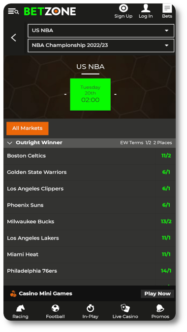 Betzone offers online betting for NBA