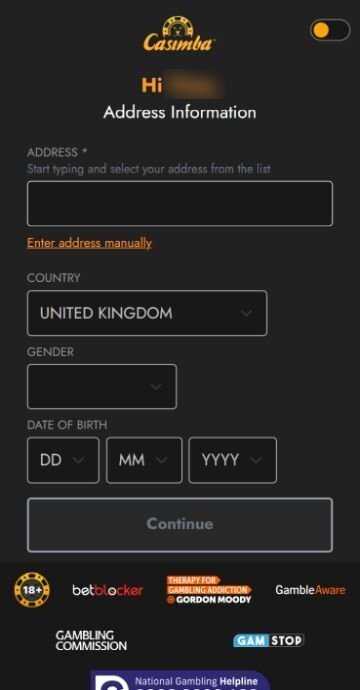 Add your details during Casimba registration