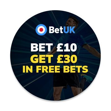 Bet UK offer ball with the offer text Bet £10 Get £30 in free bets