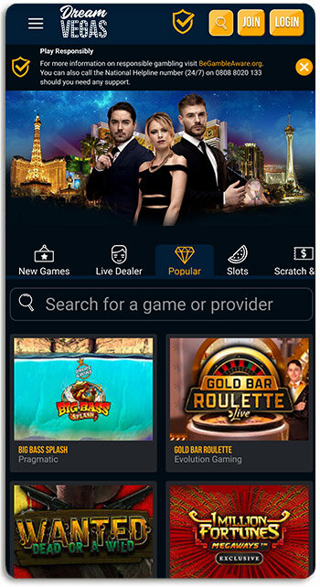 Dream Vegas mobile casino looks like this