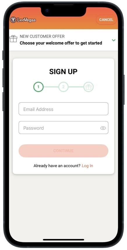 Sign up on UK casino app