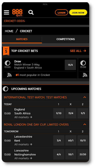 888 Cricket Odds