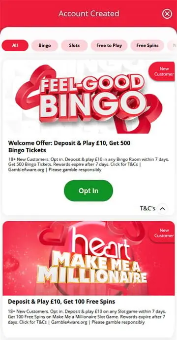 How to opt in to Heart Bingo bonus