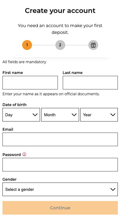 32Red Casino registration window