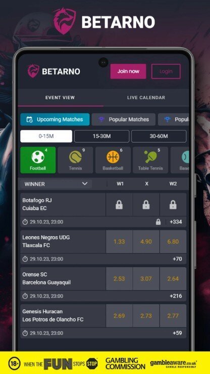 Mobile sportsbook displaying football fixtures and markets