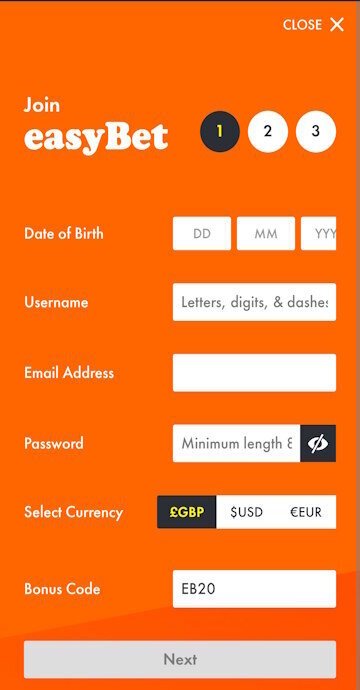 Sign up to EasyBet to enter a bonus code