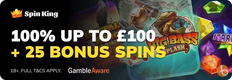 Welcome bonus banner for Spin King casino