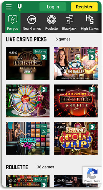 Unibet mobile live casino looks like this