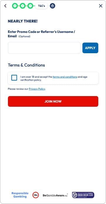 Monopoly Casino Promo Code login screenshot