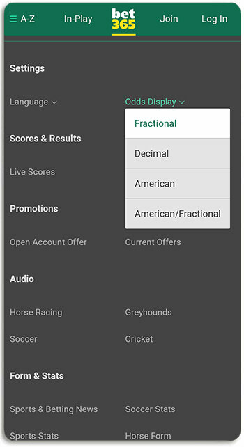 How to change odds to decimal on bet365 mobile