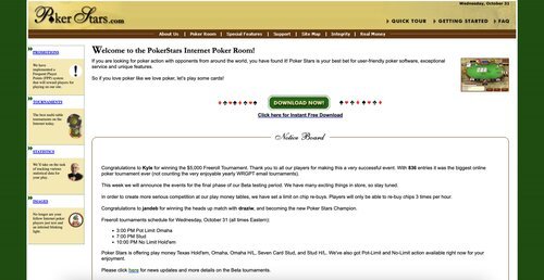 Pokerstars in October 2001