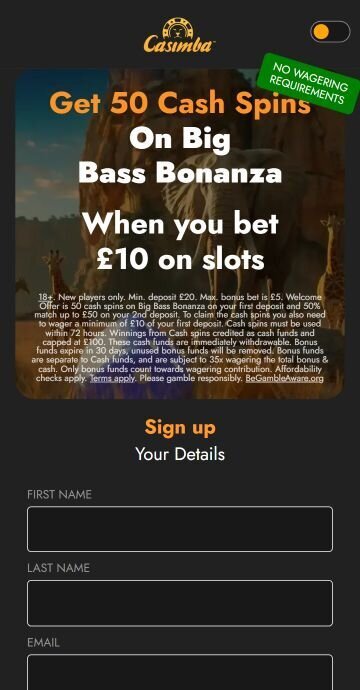 Casimba Casino registration window