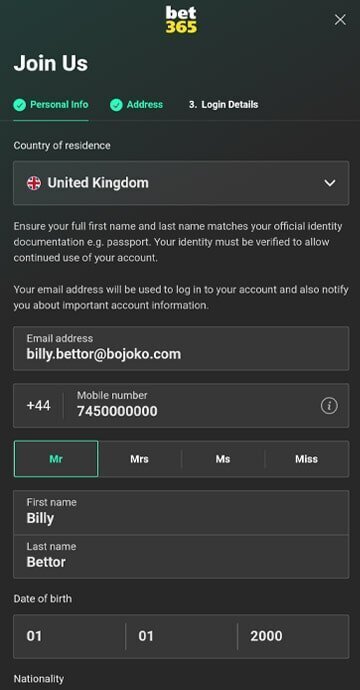 Enter your info when you create an account