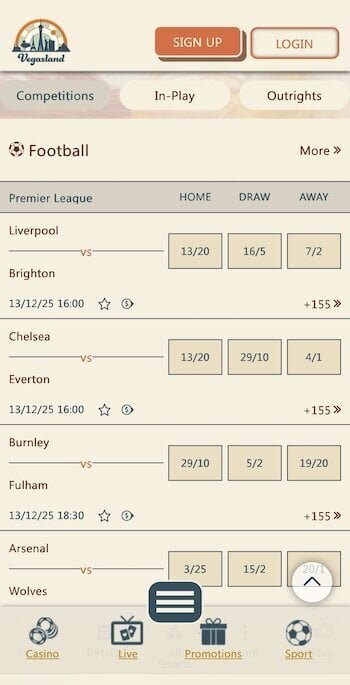 Odds at VegasLand sports