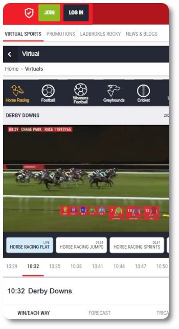 This is what Ladbrokes virtual horse racing betting looks like on mobile