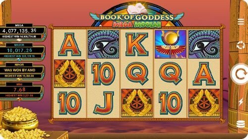 Book of Goddess Mega Moolah online slot screenshot