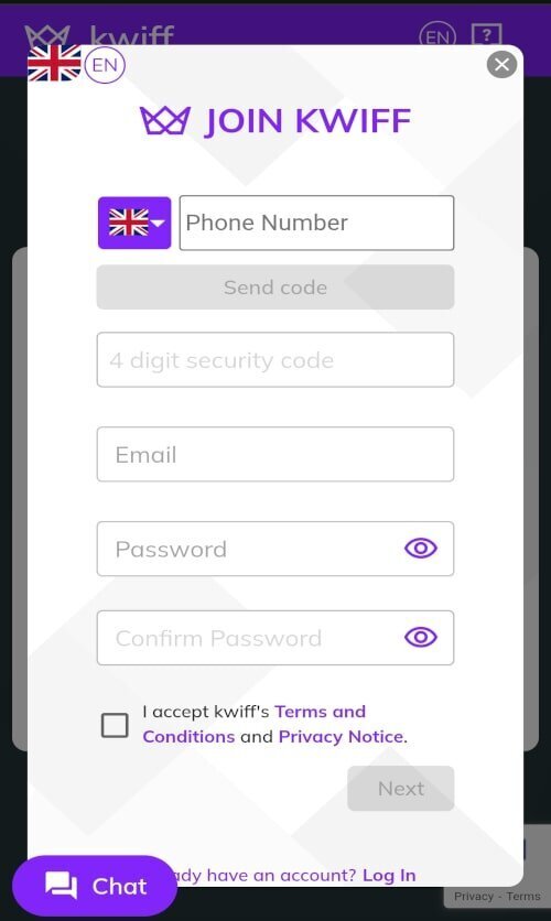 Kwiff login