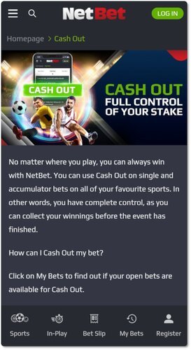 This is what NetBet cash out looks like on mobile
