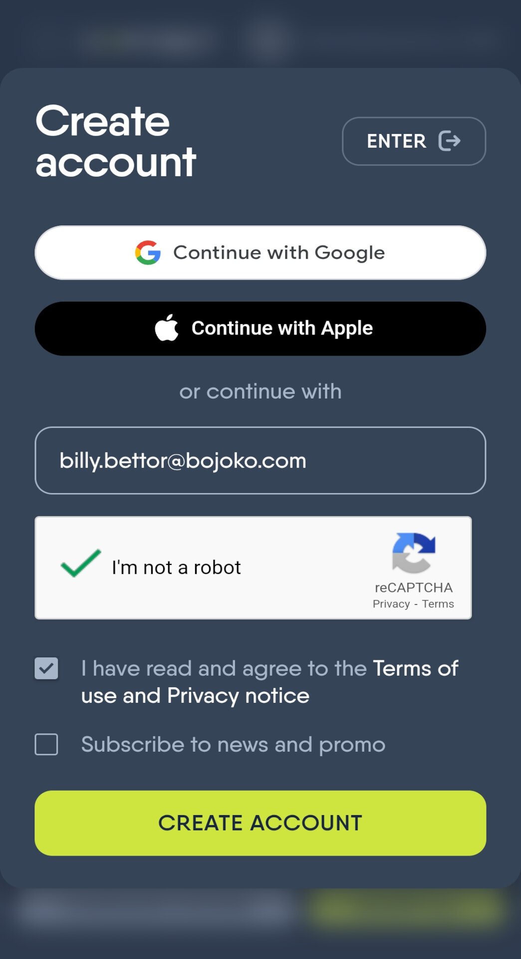Login with Google or Apple or give personal details