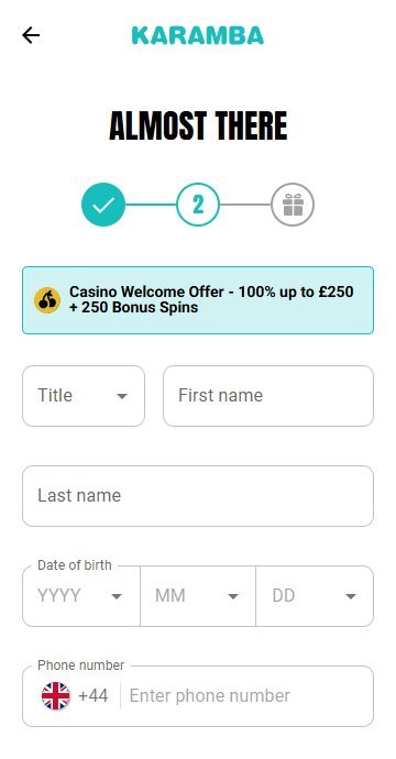 Karamba Sign Up Step 2