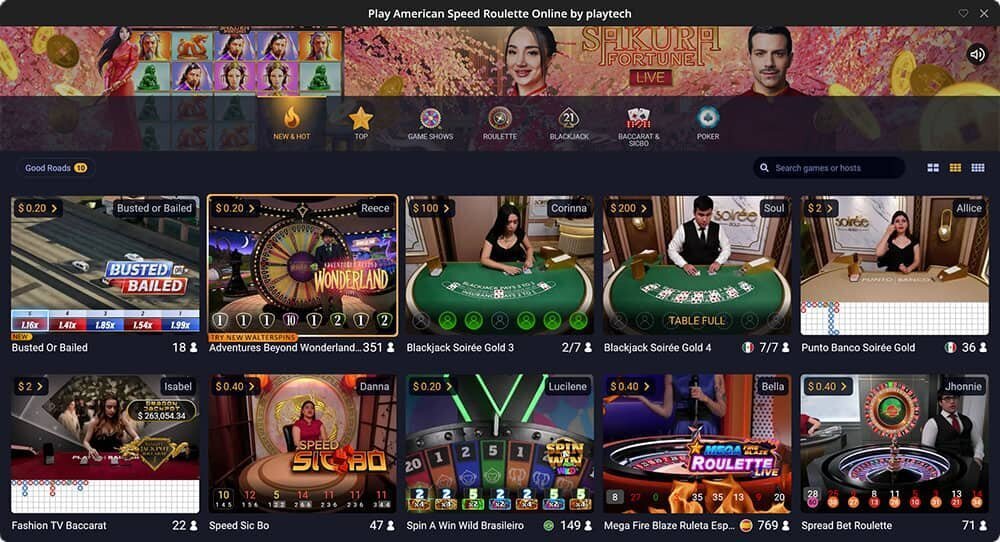 Playtech live casino lobby