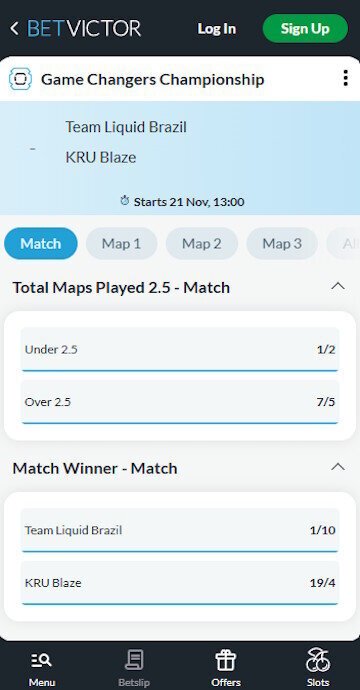 BetVictor match overview featuring upcoming Valorant fixtures