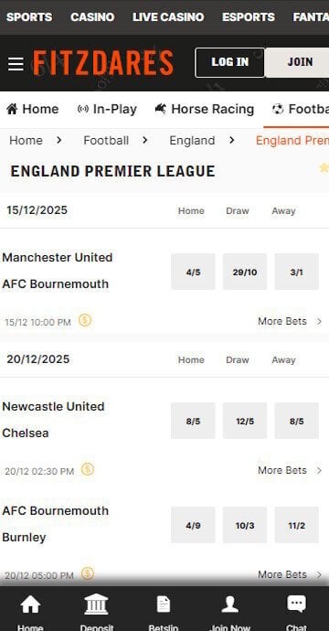 Betting odds at Fizdares