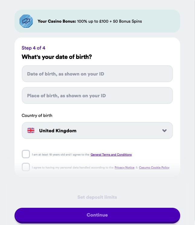 Create the Casumo account