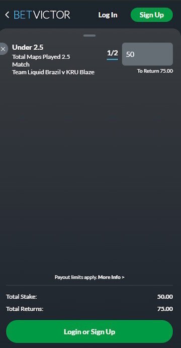 BetVictor bet slip screenshot with an active Valorant selection