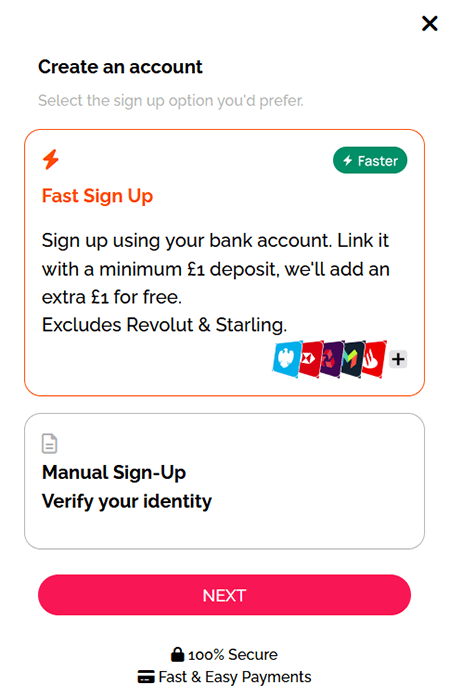 Fast sign up option