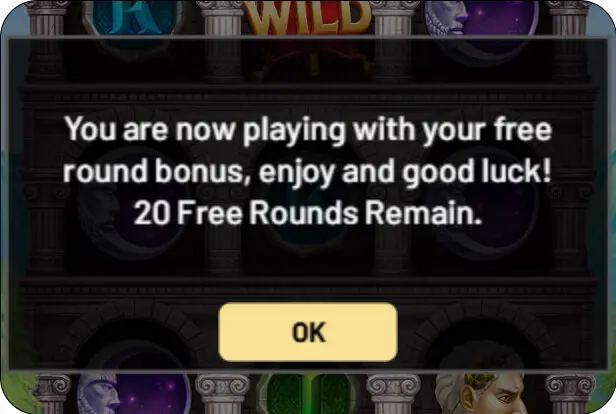 A notification pop up in a slot game