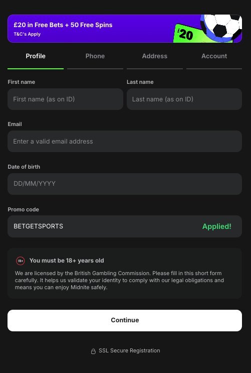Where to enter Midnite promo code