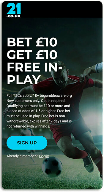 21.co.uk welcome offer is a free bet for all new players