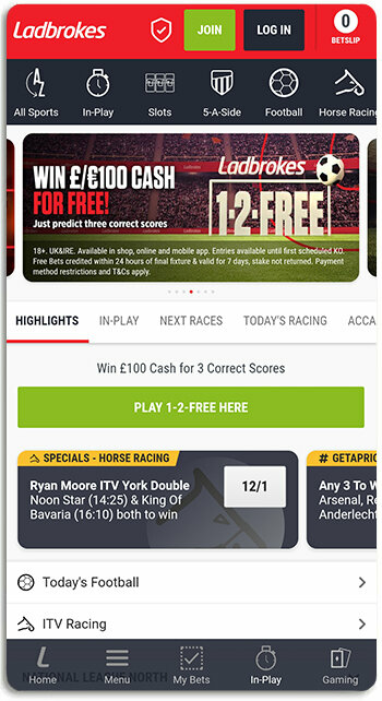 This is what Ladbrokes Sports looks like on mobile