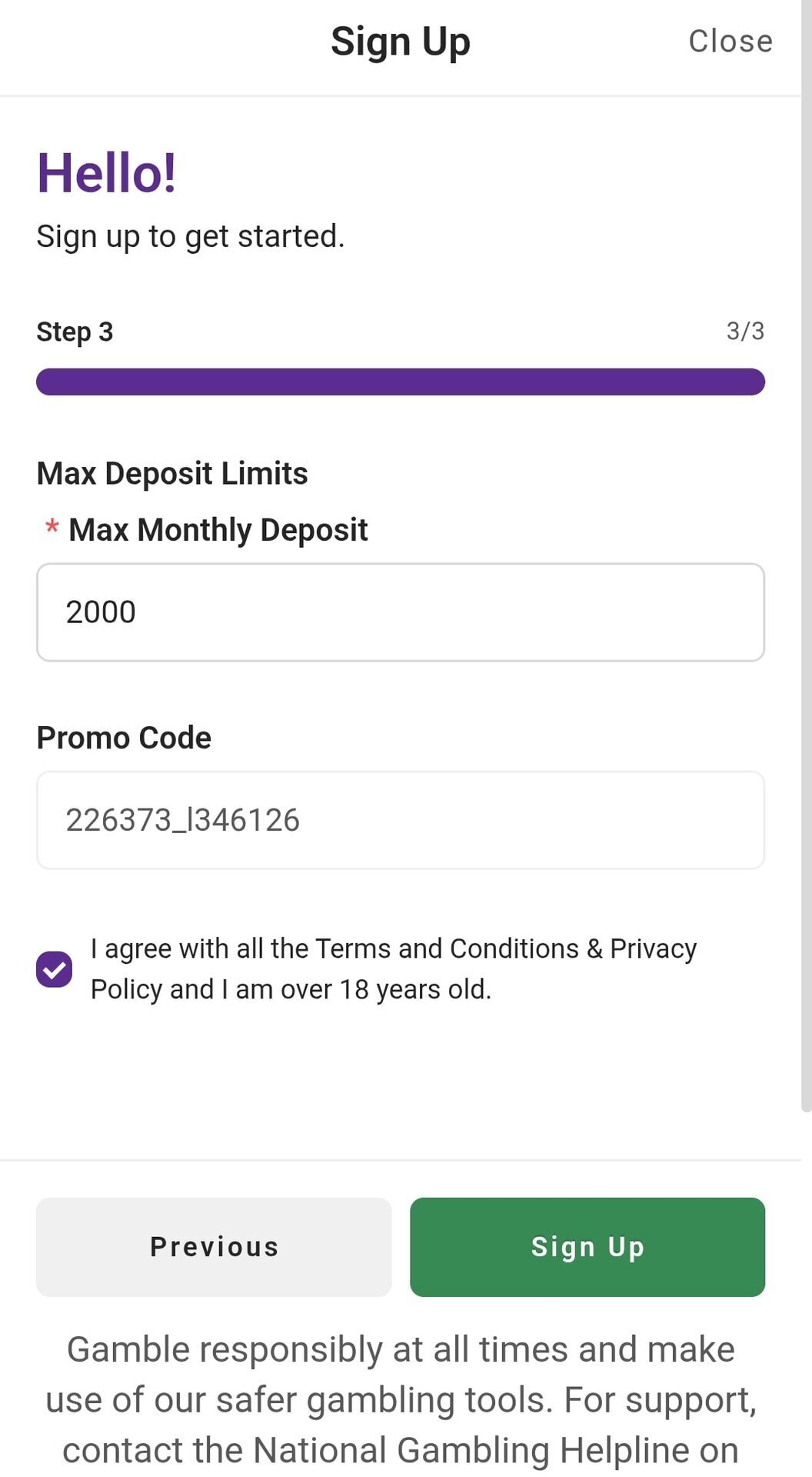 See your personal pre-filled bonus code