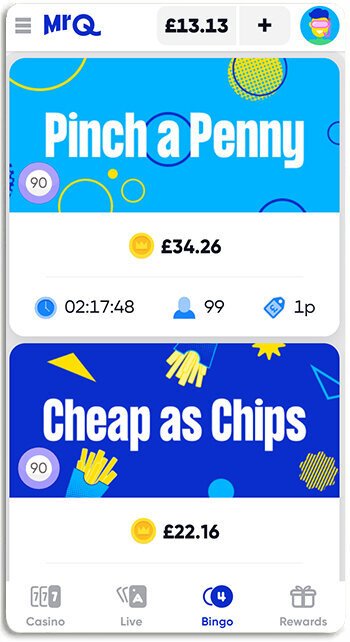 How MrQ mobile bingo app looks on a phone