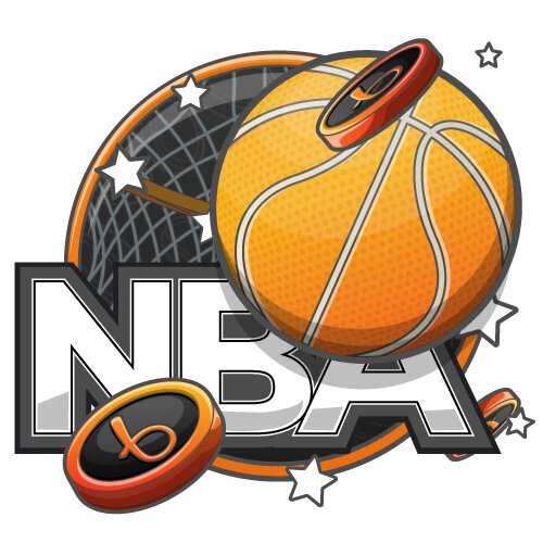 Illustration of NBA basketball with Bojoko coins and a basketball hoop